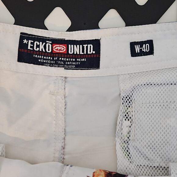 Ecko UNLTD Y2K Hotel Pool Scene Print Swim Board Shorts Men's 40 FLAWS - Picture 9 of 14